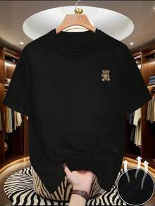 Camiseta negra informal de manga corta con cuello redondo para hombre,Camisetas Para Mujer Camiseta exclusiva de algodón diseño oso moderno cómoda versátil suave alternativa estilos de vida casual fresco estampado divertido ideal para jóvenes tamaño M negro moda urbana  actuales - Negro - Ver 1