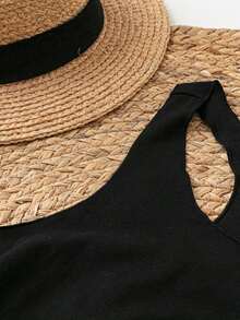LUNE Camiseta de tirantes ajustada con estampado de corazón para mujer, adecuada para primavera/verano, casual - Negro - Ver 6