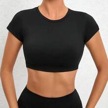 Hearuisavy Breathable Summer Sports T-Shirts, Workout Tops, Activewear, Backless Yoga Clothes, Women's Sports Crop Tops, Gym Top - 玫瑰胸墊 - 查看 3
