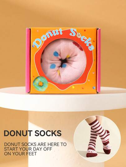 CREATOR SOCKS 1 Pair Of Funny Donut Socks, Cute And Novel Food-Like Donut Creative Gift Box Design, Crazy Socks, Socks For Men/Women, Can Be Given As A Surprise Gift For Birthdays/Parties/Family Days/Weddings/Father's Day/Graduation Season/Back-To-School Season