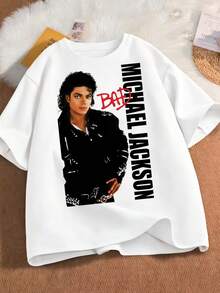 New 2026 BAD Retro Graphic T-Shirt, Unisex Cotton T-Shirt, Plus Size Vintage T-Shirt For Fans Of The King Of Pop - 白色 - 查看 6