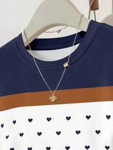 Set de 3 blusas de mujer con estampado de rayas, cuadros y gráficos, de manga corta y con efecto de cintura ceñida - Multicolor 8 - Ver 4
