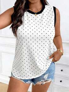 Chaleco sin mangas de mujer de talla grande, casual, de cuello redondo y con estampado de limón, de hombros anchos - Multicolor 2 - Ver 4