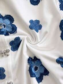 Blusa casual de verano para mujeres, top blanco de manga corta con cuello redondo y estampado floral, para vacaciones de verano - Multicolor 3 - Ver 6