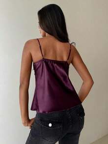 de satén con parches de encaje elegante y sexy para mujer - Morado - Ver 3