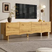 TV Cabinet With Wave Pattern / Modern Style TV Cabinet / 155 Cm Media Console With Storage Space / Four Doors And Cable Management In Wood Look / Easy To Assemble / Suitable For The Living Room - 自然色 - 查看 4