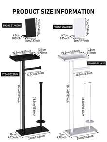 1 pieza Soporte de papel higiénico blanco/negro con soporte para teléfono y bandeja de almacenamiento, sostiene 3 rollos de repuesto, dispensador de papel higiénico independiente, accesorio de baño - Multicolor - Ver 3