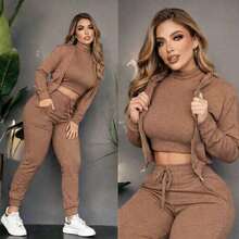 Conjunto para Dama de 3 Piezas
 Blusa
 Pantalón
Sudadera con gorro - Camel - Ver 3