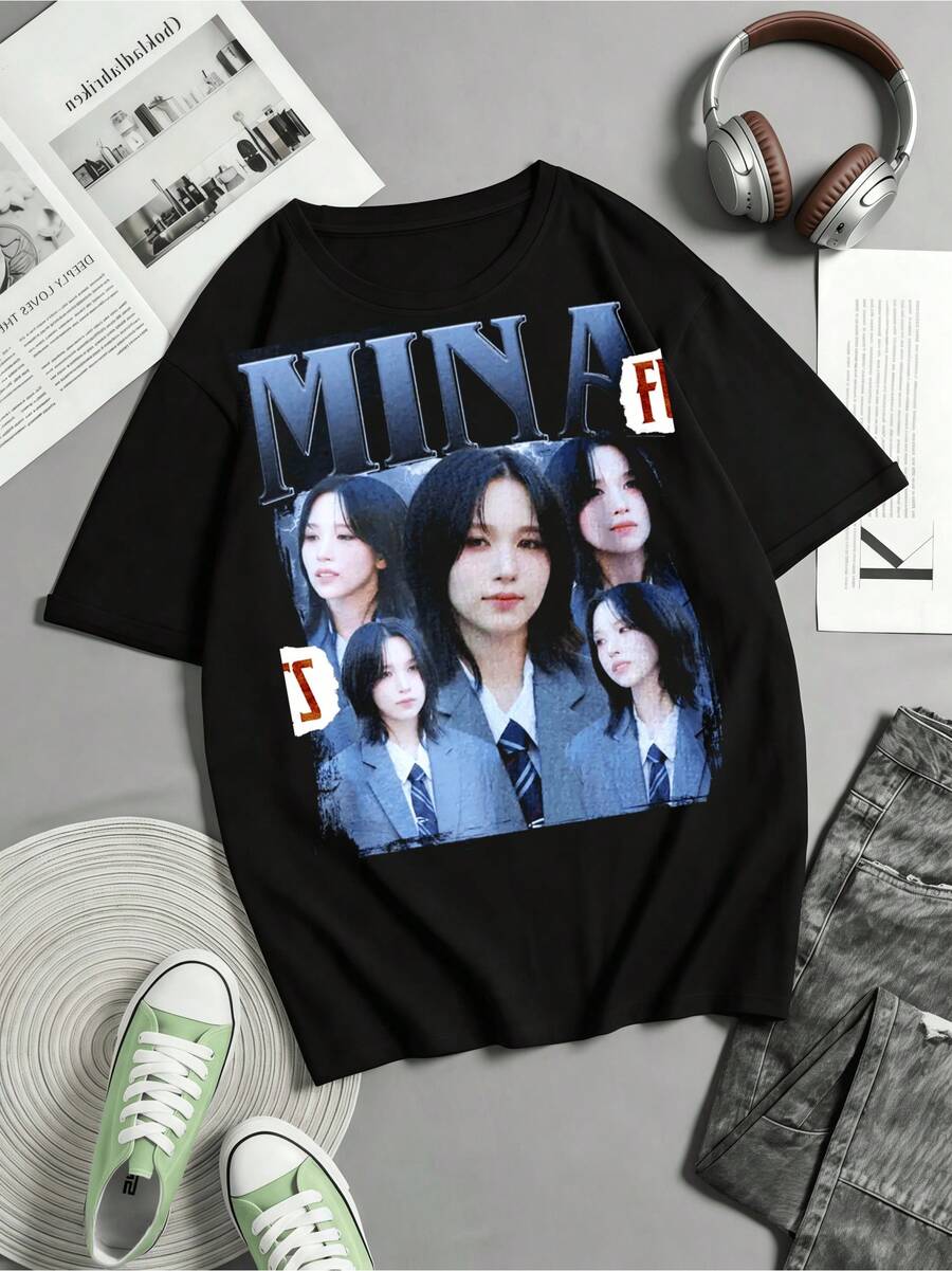Limited Edition MINA TWICE T-Shirt - Vintage Graphic Mina T-Shirt - Retro Mina Merchandise - Official Mina Concert T-Shirt - Black - View 1