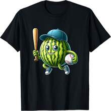Watermelon Baseball Cartoon Character T-Shirt - Negro - Ver 1