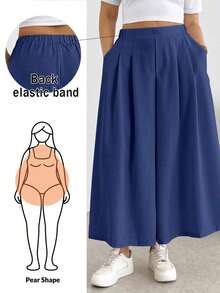 Pantalones/faldas cortas plisadas de cintura elástica, cómodos y sueltos, de estilo básico y versátil, para uso diario, que estilizan la figura, en color albaricoque, para mujeres de talla grande, para primavera/verano - Azul - Ver 10