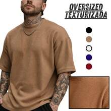 Premium Textured Oversized T-Shirt, Waffle Knit. - 摩卡棕 - 查看 1