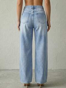 Pantalón De Mezclilla Para Mujer Corte Amplio Cintura Alta - Lavado ligero - Ver 2
