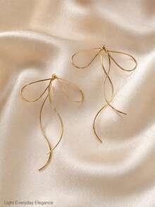 2pcs Elegant Bowknot & Line Design Earrings Valentines - Yellow Gold - View 7