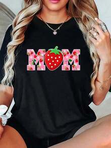 Camiseta genial, ropa casual de verano, camiseta familiar "Mamá de las Bayas Dulces" para cumpleaños de niñas con diseño de fresas, conjuntos de primavera para mujeres, tops de verano a la moda. - Negro - Ver 7