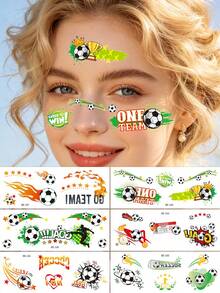 6pcs Football Fan Temporary Face Tattoos, Sports Football Event Temporary Face Tattoo Stickers, Festival Party, Football Pattern Body Stickers Suitable For Arms And Face, Waterproof Football Theme Stickers - Multicolor - View 2