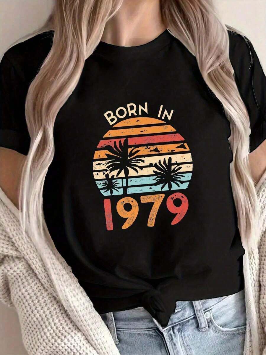 Camiseta ligera clásica de edición limitada con estampado, de manga corta y cuello redondo, perfecta para uso casual en primavera y verano, exclusiva para mujeres.100% Cotton - Negro - Ver 1