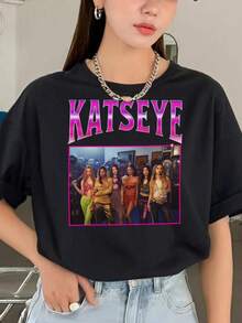 Katseye Vintage Retro T-Shirt: Group Merchandise, Women's Blouses, Blouses, Casual Blouses For Women, Casual Tops For Women, Women's Tops, Tops, Unisex. - 黑色 - 查看 6
