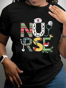 1 camiseta de manga corta casual navideña para mujer, 100% algodón grueso - cuello redondo cómodo, camiseta suave y bonita, 180g de algodón 100%. - Negro - Ver 3