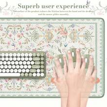 1 pièce Tapis de protection de bureau (gris-vert) - Un tapis de bureau extra-large et un tapis de clavier en caoutchouc antidérapant. Avec un charmant motif floral conçu spécifiquement pour les femmes, ce tapis d'ordinateur est parfait pour une utilisation au bureau, à la maison ou dans un dortoir. - Tapis de souris - Voir 3