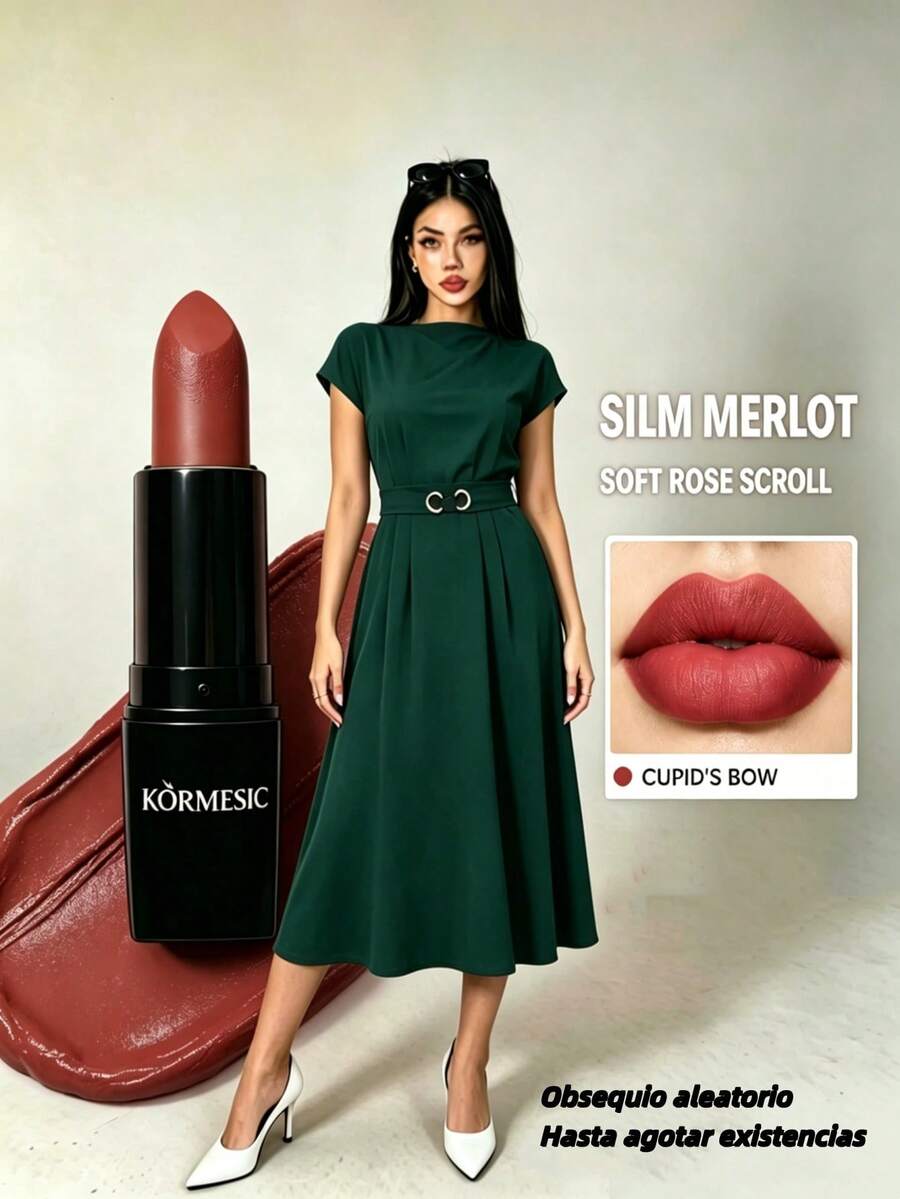 Vestido casual de mujer de cuello redondo y manga corta, vestido para mujer, vestido liso, vestido casual para el día a día, suave y cómodo. - Verde Niebla - Ver 1