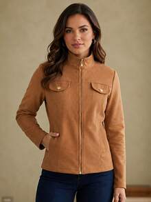 Slim Fit Jacket In Fleece Fabric, Wool Style, Faux Pockets, Winter Fashion, Party, São João (Saint John's Day), Office, Day-To-Night, , Premium, Blogger. - Lạc đà - Xem 2