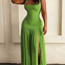New Fashion Women's Halter Backless Ruched Patchwork Bodycon Dress Party Summer Elegant - Blanco - Ver 5