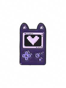 1 pieza Broche de esmalte de consola de juegos con diseño de oreja de gato pixelado, divertido texto "Cosmic" y color morado, accesorio de moda, regalo para amigos - Morado - Ver 10