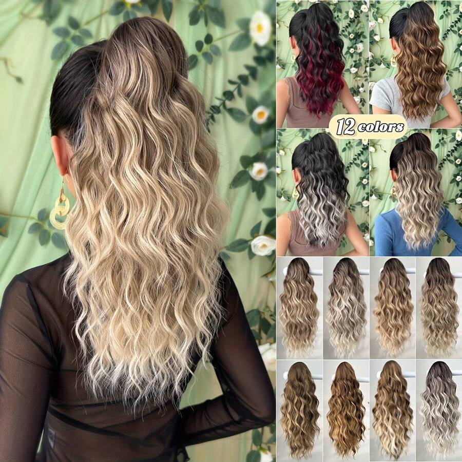 Claw-Shaped Ponytail Wig Accessory, Brown Gradient Wig, Gray Gradient Wig, Multi-Color Wig. 18inch Wave Pattern Heat-Resistant Fiber Synthetic Ponytail Wig, Suitable Women's, Halloween Parties, And Daily Use - 風格5 - 查看 1