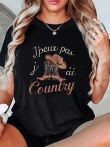 1 Piece Women's Casual Short Sleeve T-Shirt With Green Lips Graphic Print And Nail Art - Soft And Comfortable Crew Neck T-Shirt For Casual Wear, 180g, 100% Cotton. - 黑色 7 - 查看 1