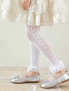 Spring And Summer Collection For Girls: Heart-Shaped Lace Skinny Pants With Insect Repellent Socks (1 Pair) - Multicolor - View 3