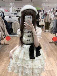 Women Short Dresses - Polka Dot Dress - View 6