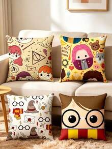 Harry Potter Wizarding World Sofa Cushion Cover, Cute Chibi Character & Icon Print Cushion Cases For Fans,Celebrate Your Love For The Wizarding World With These Adorable Harry Potter Pillow Covers, Featuring Whimsical Chibi-Style Characters And Iconic Symbols From The Series. - Pillowcase - View 2