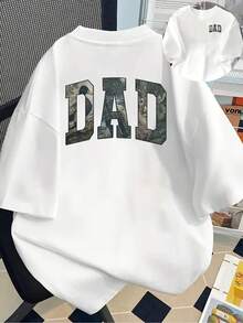 New 180g Short-Sleeved T-Shirt, 1% Cotton, With Front And Back Prints - DAD, Father's Day - Fashionable Printed T-Shirt For Women, Short-Sleeved, Suitable For All Seasons,  Clothing - Can Be Worn As A Base Layer In Spring And Autumn Or Alone In Summer, Unisex. - 白色 - 查看 7