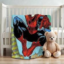 1pc S-Pider-Man Print Blanket,Retro Cartoon Style Throw Blanket,Cartoon Character Printed Blanket,All-Season Universal Nap Blanket,Character Home Decor Blanket,Modern Fashion Gift Suitable For Home Bedroom Bed Sofa Office Lunch Break Cover Picnic Blanket - 彩色 - 查看 4