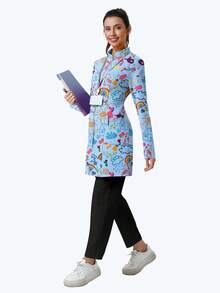 cimmuovere Women's Printed Zip-Front Scrubs Jacket With Dual Pockets, Workwear For Nurse, Dentist, Healthcare, Pet Hospital, Laboratory Vacation - Baby Blue - View 6