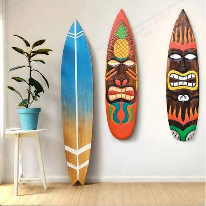 2pcs Tiki Pineapple & Fire 2D Outdoor Wall Art Set - Vibrant Tropical Wooden Signs For Hawaiian Luau Party, Beach Bar Decor - Colorful Aloha Theme Decorations For Margarita Night, Cold Beer, Martinis Theme