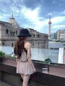 Women Short Dresses - Apricot - View 2
