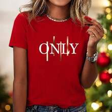 Women's T-Shirt With Artistic Letter Print - Stylish And Fashionable - Round Neck, Short Sleeve, Casual Sporty Style, Various Sizes, Multiple Colors Available, Soft - 紅色 - 查看 7