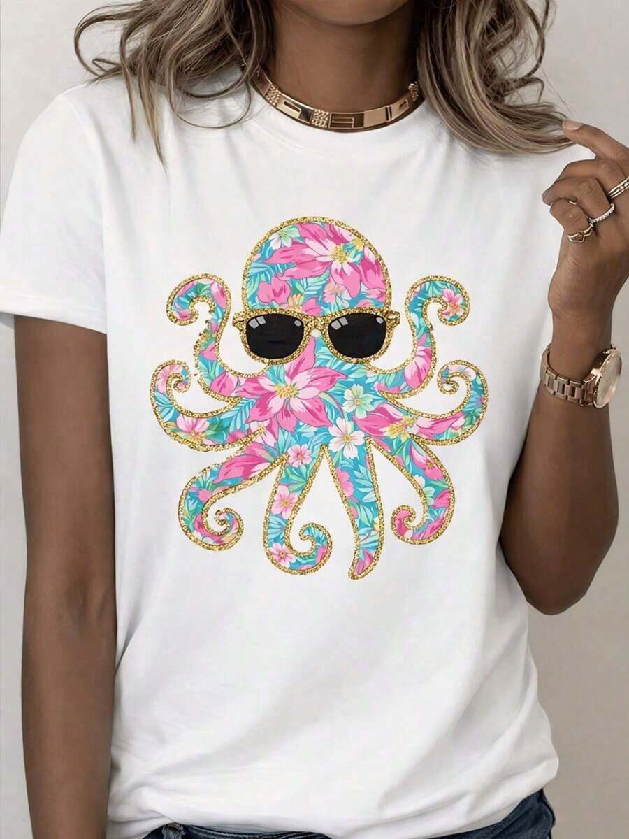 Women's Blouses. Clothing For Easter, Mother's Day, June Day. A Women's T-Shirt, Casual Short-Sleeved Top With Round Neck, Medium Elasticity Fabric, Machine Washable, Comfortable Fit Suitable For All Seasons, T-Shirt With Unique 2D Flat Print, Casual Sporty Style - Unisex Loose Cotton Short-Sleeved Round Neck Urban Vintage Style T-Shirt. - 白色的 - 查看 1