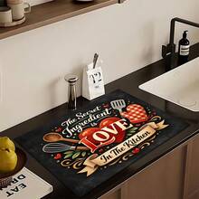 1pc Kitchen Pattern Printed Absorbent Dish Drying Mat, Espresso Machine Countertop Absorbent Mat, Sink Drain Mat, Soft Faucet Absorbent Mat, Sink Cup Mat, Kitchen & Bathroom Accessories - Multicolor - View 3