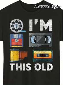 Plus Size Women's T-Shirt, Casual Printed T-Shirt With The Phrase "Retro Media Icons I'M THIS OLD", Unisex T-Shirt For Women And Men, Suitable For All Seasons, T-Shirt For Daily Wear, Perfect Gift, Fashion Choice. - 黑色 - 查看 1