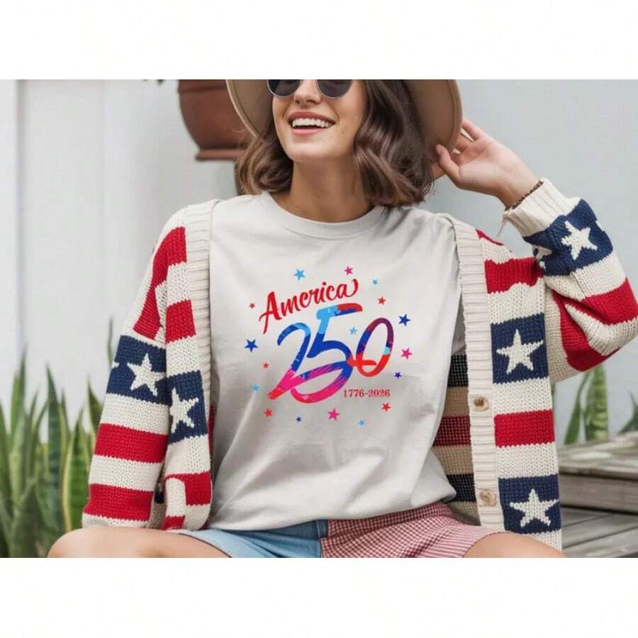 US Independence Day T-Shirt, Fun Patriotic Independence Day Design T-Shirt, Independence Day T-Shirt, American Flag T-Shirt, Summer Vacation Clothing. - 白色 - 查看 1