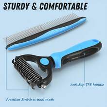 Pet Grooming Set: Blue Hair Removal Brush With Metal Comb For Detangling And Removing Tangled Hair In Cats And Dogs - Blue 2-piece Set - View 5