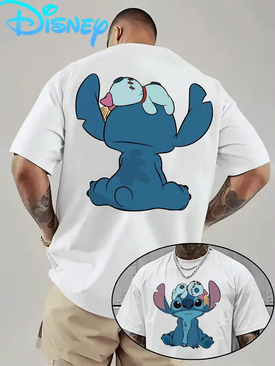 (Disney Licensed)Disney Lilo & Stitch Men's Loose Oversized Graphic T-Shirt, Stitch With Scrump Doll Back & Front Print Crew Neck Short Sleeve Casual Streetwear Tee, Cute Alien Dog Cartoon Cotton Blend Daily Wear Top, Mens Clothes, Men, Ropa De Hombre, Summer Clothes, Men Shirts, Graphic Tees, Disney Outfits Men, Graphic Tees, Camisetas Para Hombre, Camisas Para Hombre, Summer Outfits For Men, Father's Day Gift, Perfect Gift For Family And Friends, Which Are Necessary For Birthday Parties, Disney Shirts, Mens Clothes, Summer Clothes, Officially Licensed Disney T-Shirts, Disney Men's And Women's Spring/Summer Fashion Casual Short-Sleeve T-Shirts - trắng - Xem 1