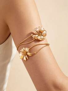 1pc Elegant Floral Decorative Bangle Bracelet, Suitable For Vacation - Gold - View 1