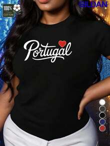 Camiseta Deportiva Casual para Mujer - Camiseta Negra de Cuello Redondo con Diseño de Portugal.% Algodón, Elástica y Lavable aáquina, Ajuste Cómodo para Todas las Estaciones, Perfecta para Ropa Diaria y Actividades Recreativas. - Negro - Ver 6
