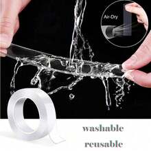 Double-Sided Heavy Duty Reusable Washable Nano Strong Adhesive Tape, Suitable For Home, Office, Car, Can Be Fixed On Wall, Glass And Plastic Surfaces, Essential Strong Adhesive Tape For Home Life, Washable Tape - Transparent - View 3