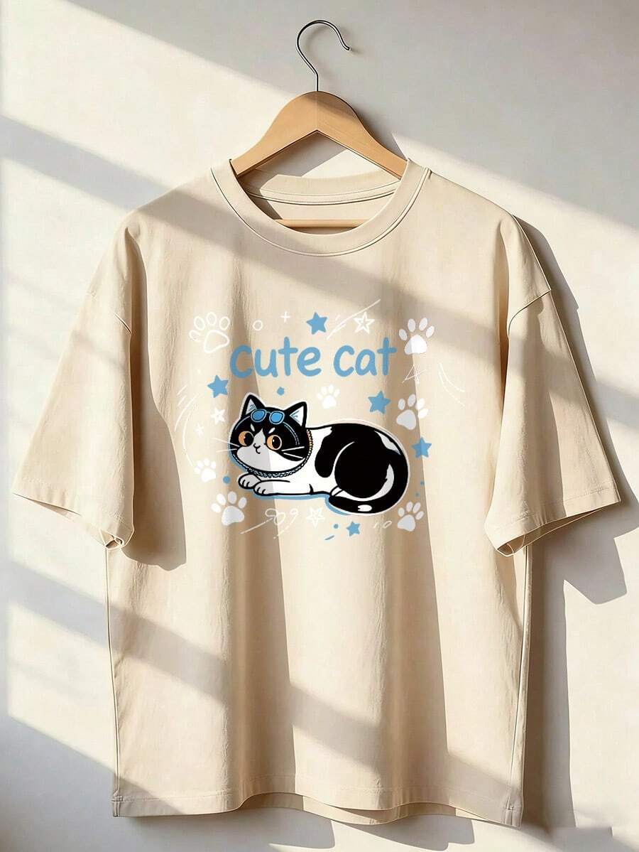 Cute And Kawaii Style Short-Sleeve T-Shirt, Fashionable Short-Sleeve T-Shirt For Spring And Summer 2026, Made In Mexico, 180 Grams. Cartoon Print, Couple Design, Suitable For Indoor Or Outdoor Wear. Crew Neck, Unisex, Ideal For Office And Leisure. One-Piece Pack. - APR-P631577SLNDXZGY594 - 查看 1