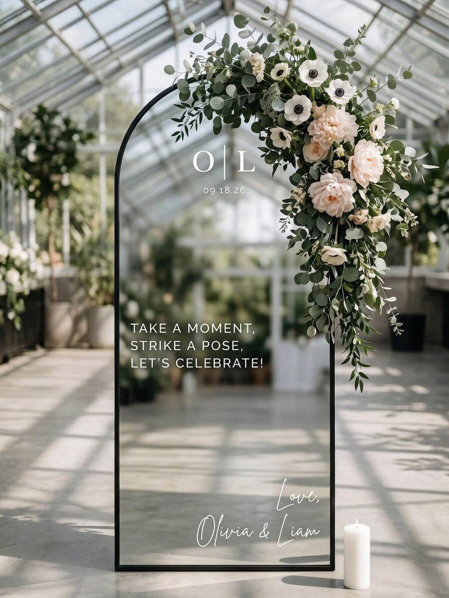 Customized Mirror Sticker Wedding Decor - Wedding Signage Decor DIY Wedding Sticker - Mirror Sticker "Welcome To The Wedding" - Customized Mirror Letter Sticker Decal - Just Married - Wedding Marriage Decor/Modern Wedding Welcome Sign/Personalized Newlyweds Name And Date/Mirror Sticker-Bridal Shower - Multicolor - View 1